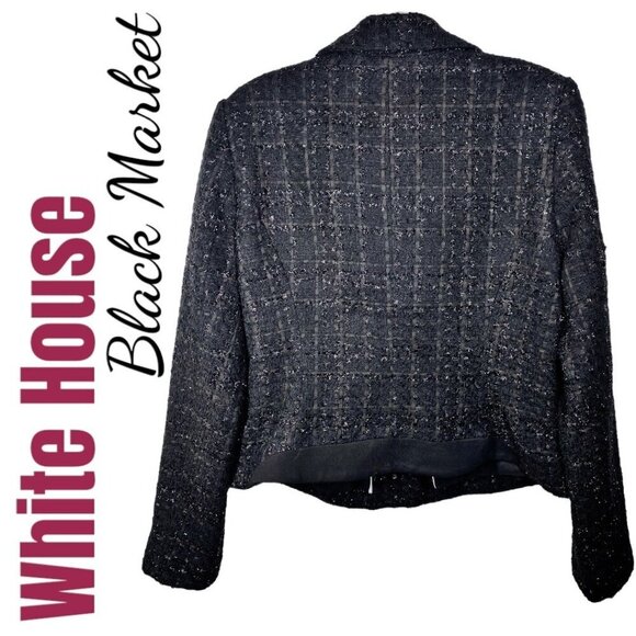WHBM TWEED MOTO JACKET Black Shimmer Collarless, Size 8 - Picture 3 of 12